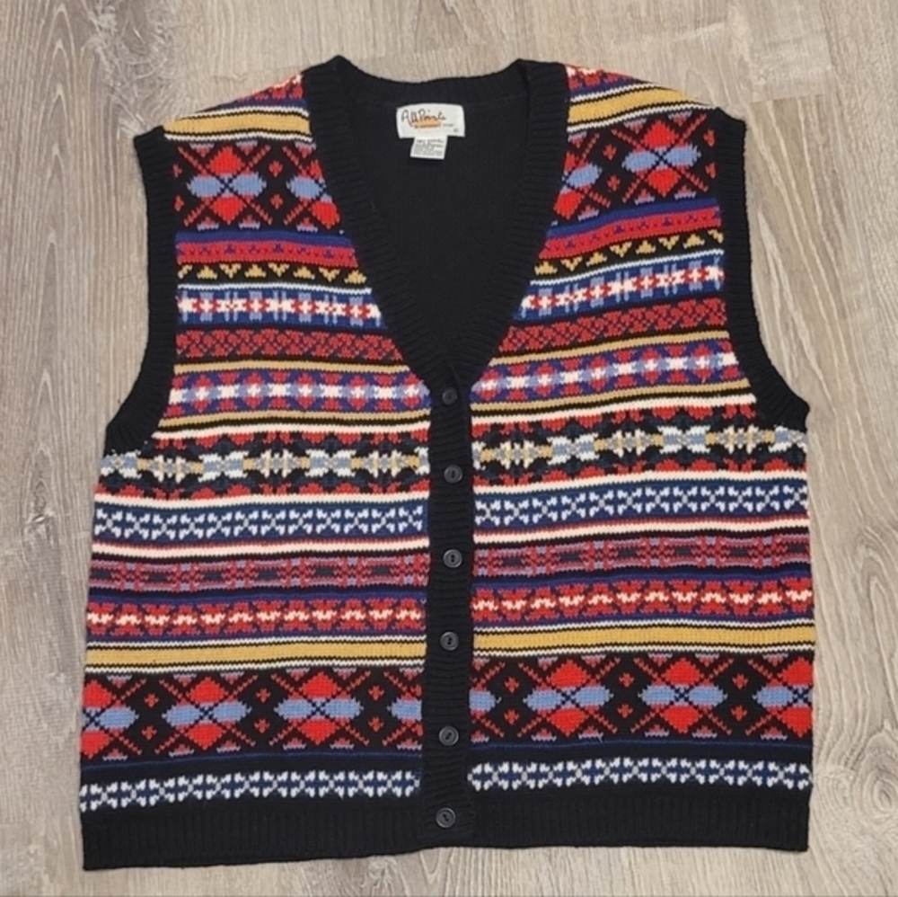 All Points By Reference Point VTG 80s Knit Cardigan Vest Size Large